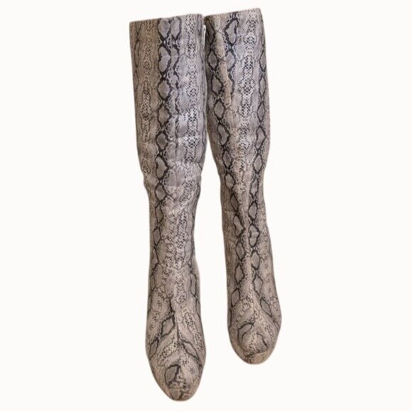 Snake Print Knee-High Platform Stiletto Boots Womens Size 8 Faux Leather Exotic - Picture 1 of 8